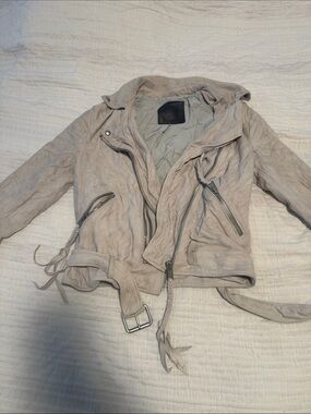 AllSaints Beige Suede Leather Jacket